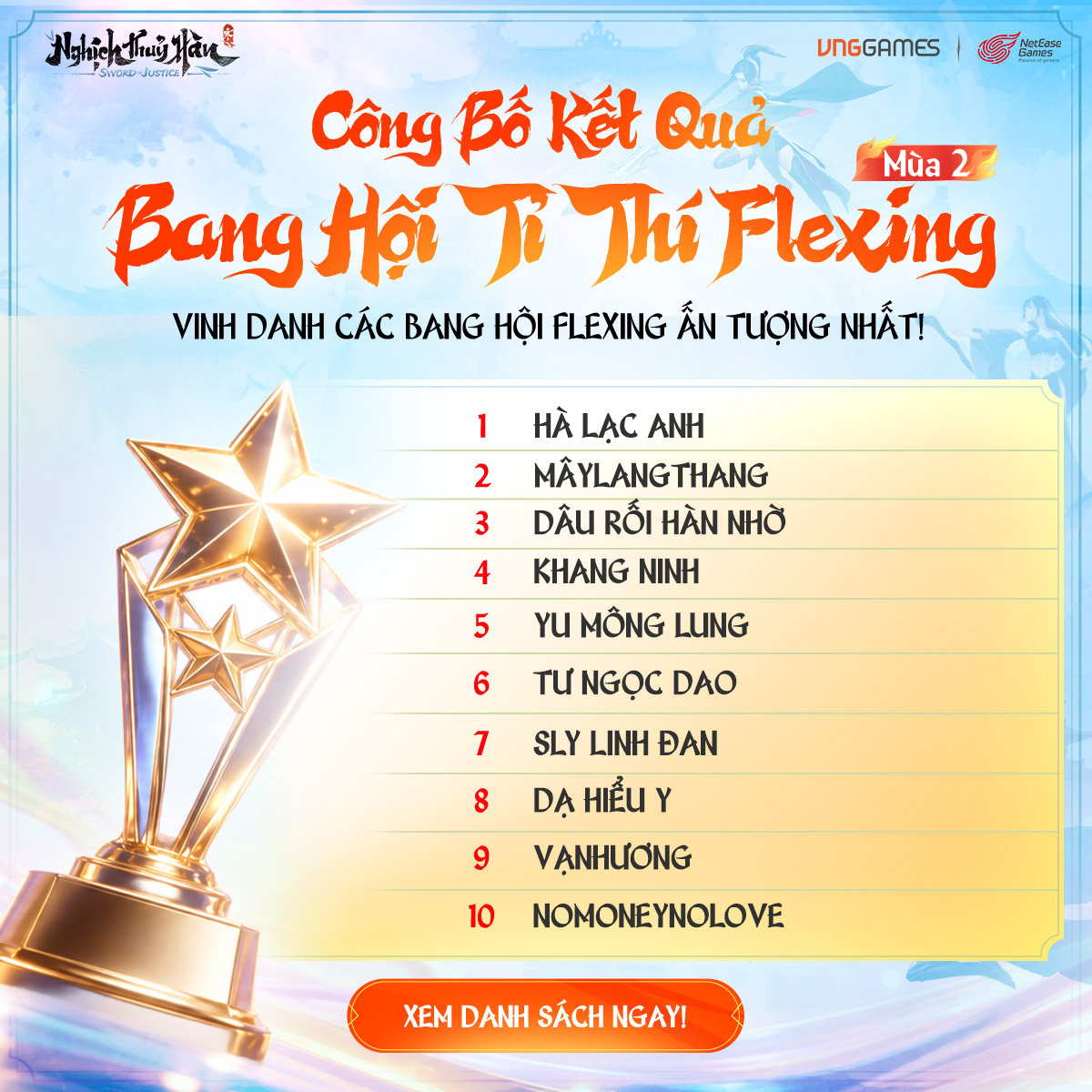 CÔNG BỐ KẾT QUẢ BANG HỘI FLEXING TỈ THÍ MÙA 2