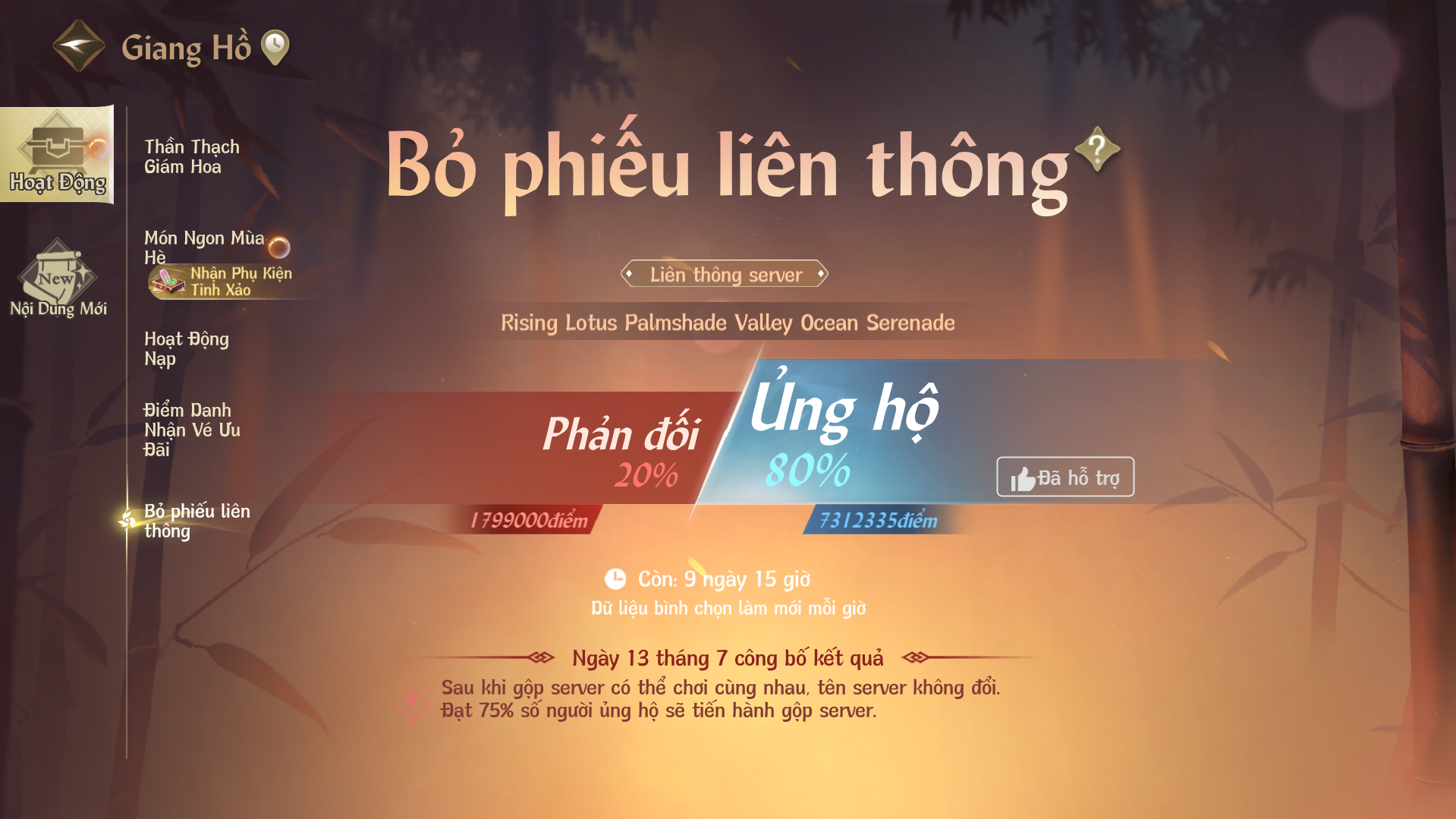 BÌNH CHỌN LIÊN THÔNG MÁY CHỦ SẮP CHÍNH THỨC BẮT ĐẦU: QUYẾT ĐỊNH NẰM TRONG TAY BẠN!