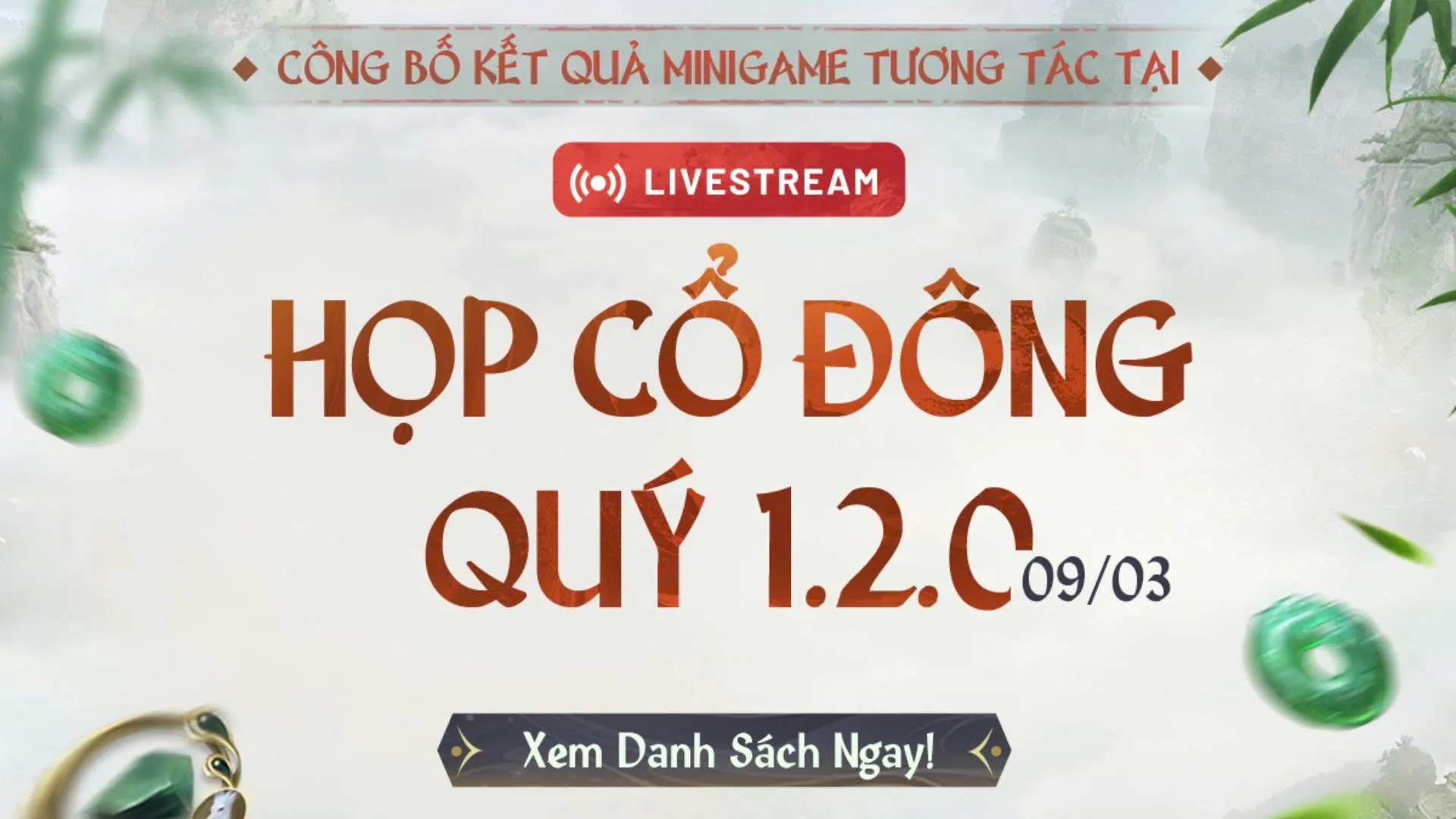 DANH SÁCH TRÚNG THƯỞNG KHI THAM GIA TƯƠNG TÁC TẠI LIVESTREAM HỌP CỔ ĐÔNG QUÝ 1.2.0